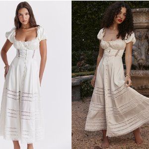 HOUSE OF CB 'Eviana' Ivory Real Silk Puff Sleeve Maxi Dress NWOT